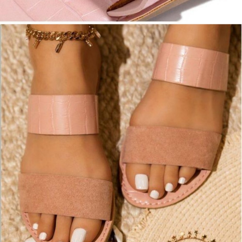 Double Strap Croc & Faux Suede Sandals